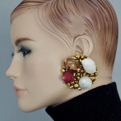 Vintage Massive CHANTAL THOMASS Gilt Seashells Disc Earrings