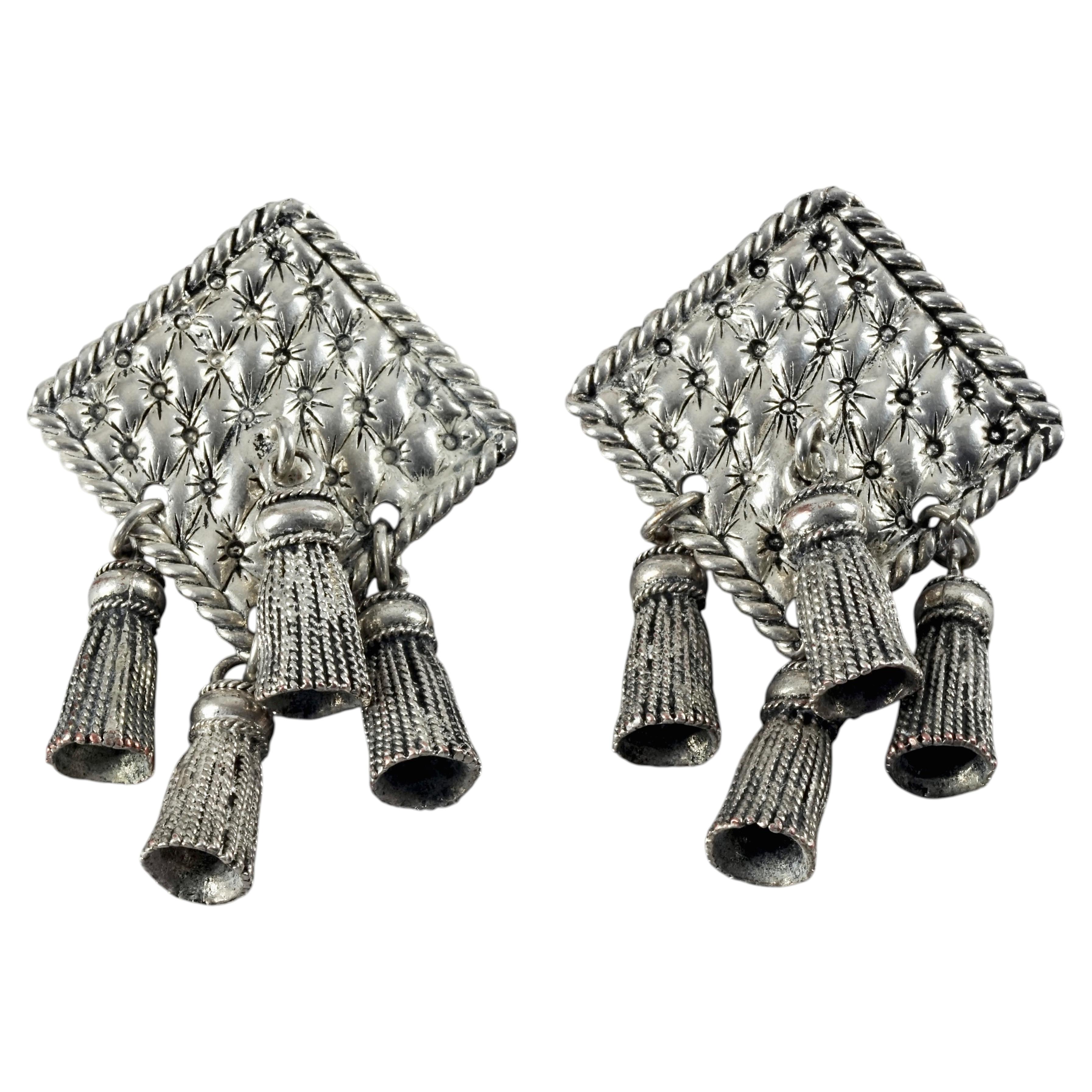 Vintage Massive CHANTAL THOMASS Inverted Square Multi Tassel Silver Earri