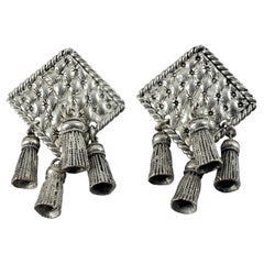 Vintage Massiv CHANTAL THOMASS Invertiert Quadratisch Multi Quaste Silber Ohrringe