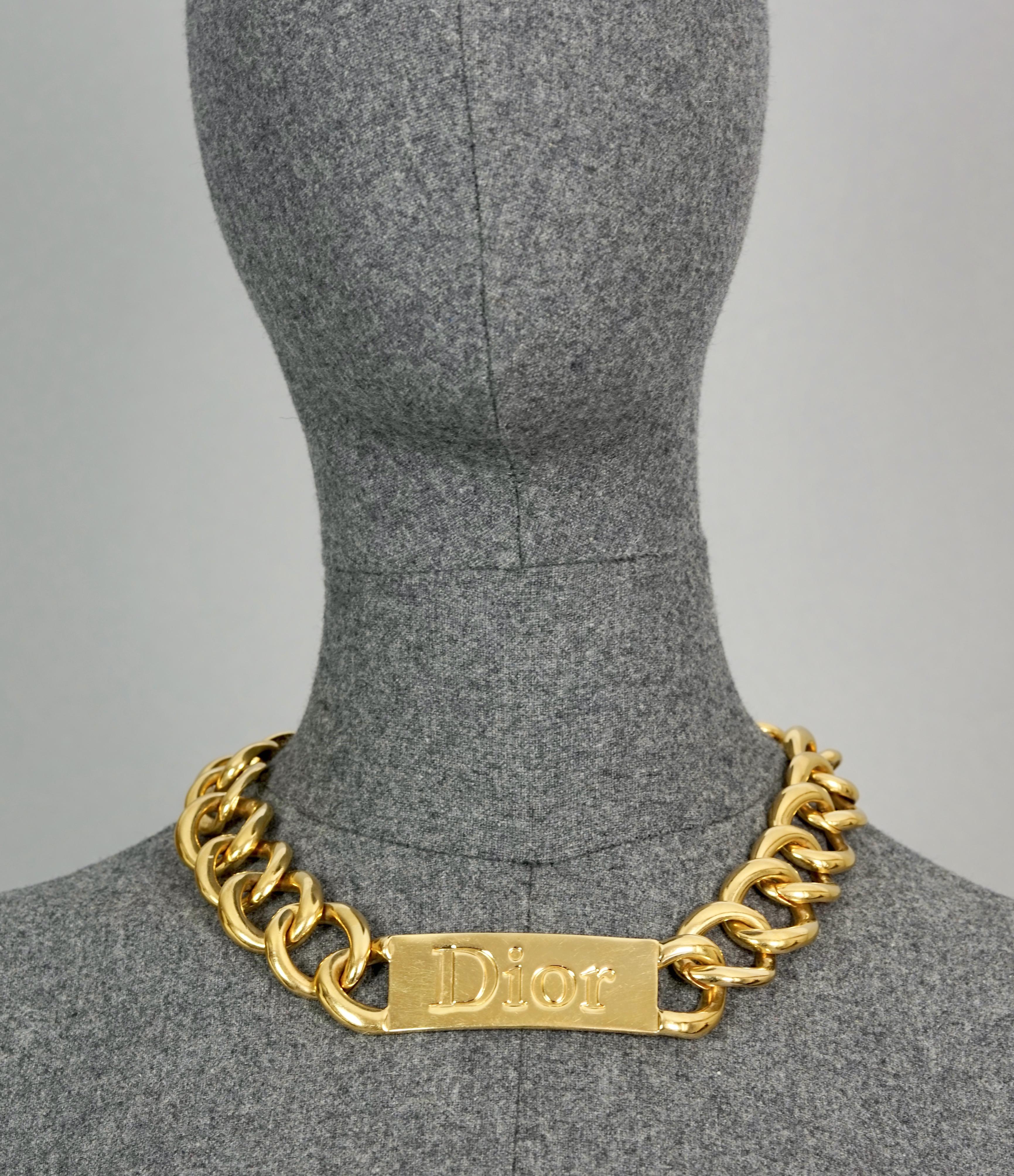 Vintage Massive CHRISTIAN DIOR by John Galliano Name Plate Chain Necklace

Measurements:
Height: 0.94 inch (2.4 cm)
WearableLength: 16.73 inches (42.5 cm) to 18.70 inches (47.5 cm) 

Features:
- 100% Authentic CHRISTIAN DIOR.
- Massive/ chunky name