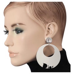 Vintage Massive CHRISTIAN DIOR Cutout Logo Dangling Earrings