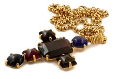 Vintage Massive CHRISTIAN DIOR Lapis Lazuli Faceted Stone Cross Necklace