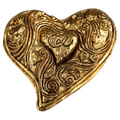 Vintage Massive CHRISTIAN LACROIX Baroque Heart Logo Brooch