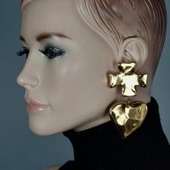 Vintage Massive CHRISTIAN LACROIX Cross Heart Dangling Earrings