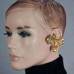 Vintage Massive CHRISTIAN LACROIX Fan Coral Colorful Rhinestone Earrings