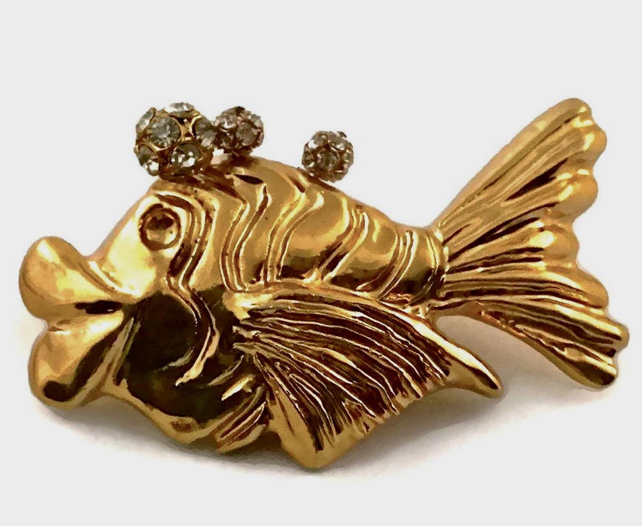 Women's or Men's Vintage Massive CHRISTIAN LACROIX Fish Rhinestone Jewelled Brooch