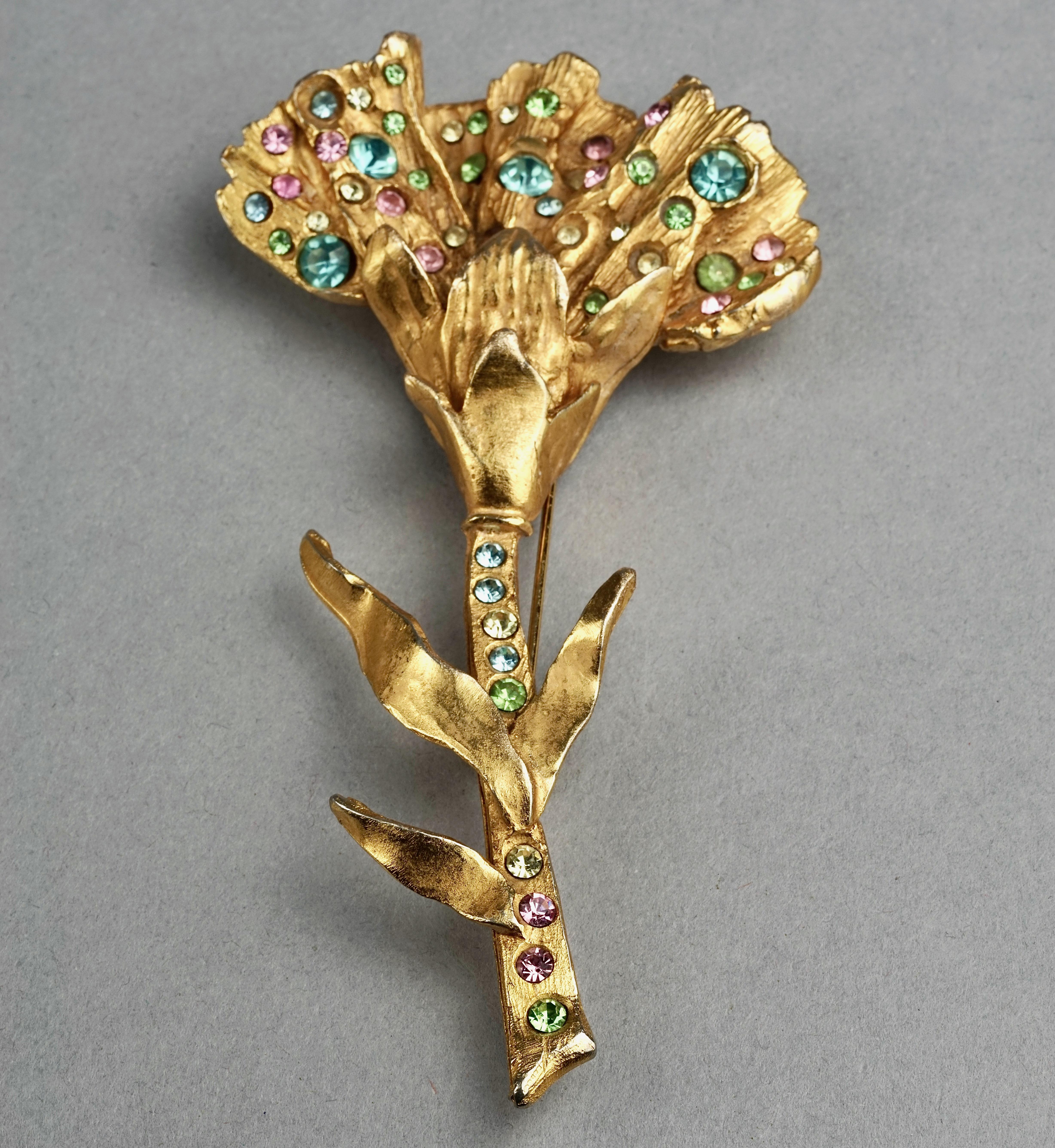 Vintage Massive CHRISTIAN LACROIX Flower Colorful Rhinestone Brooch In Excellent Condition In Kingersheim, Alsace