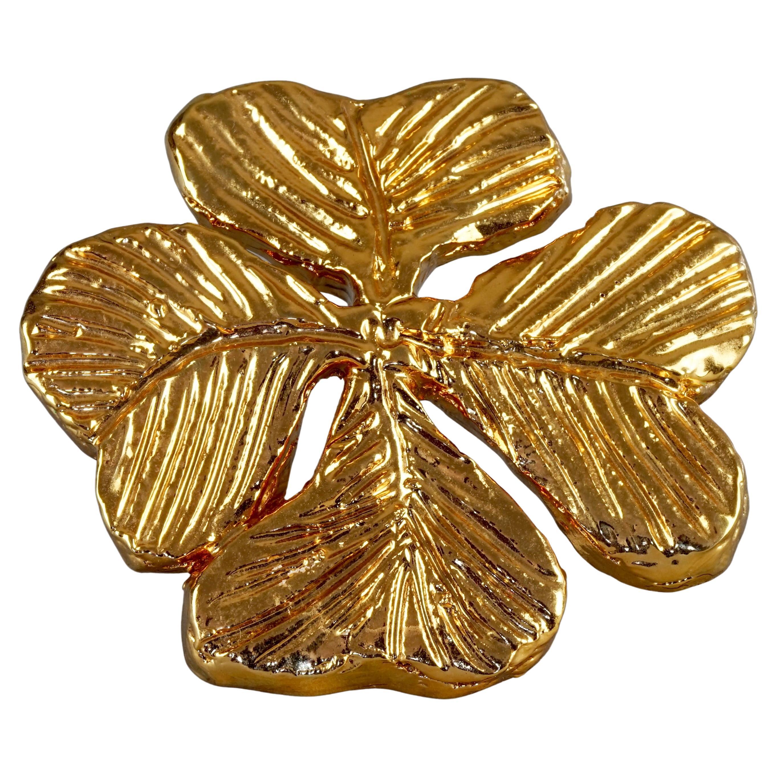 Chanel Vintage Chanel Gold-Tone Logo Mania 4 Leaf Clover Motif Brooch
