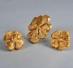 Vintage Massive CHRISTIAN LACROIX Four Leaf Clover Earrings Brooch Set