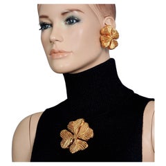 Vintage Massive CHRISTIAN LACROIX Four Leaf Clover Earrings Brooch Set