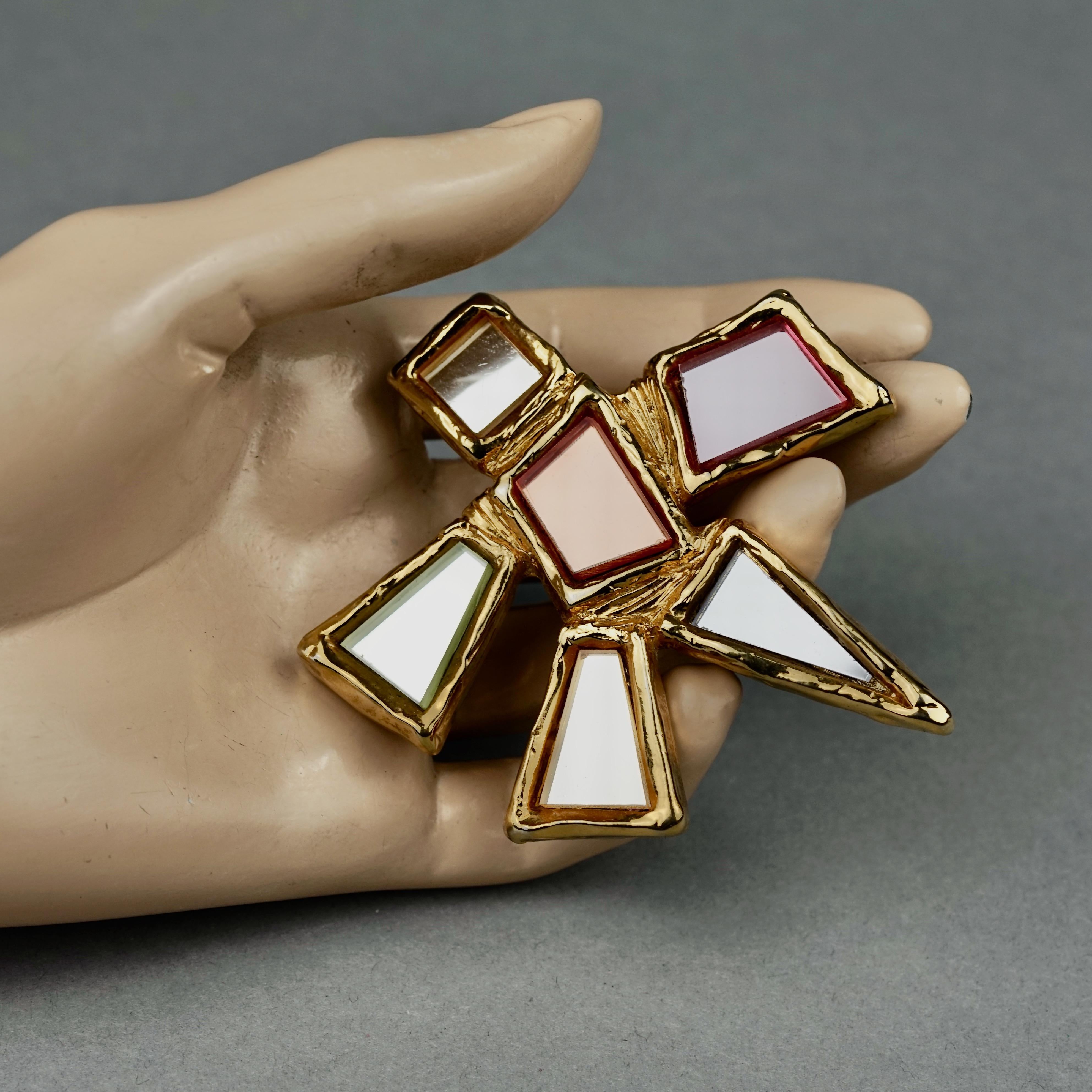 Vintage Massive CHRISTIAN LACROIX Geometric Mirror Star Brooch For Sale 2