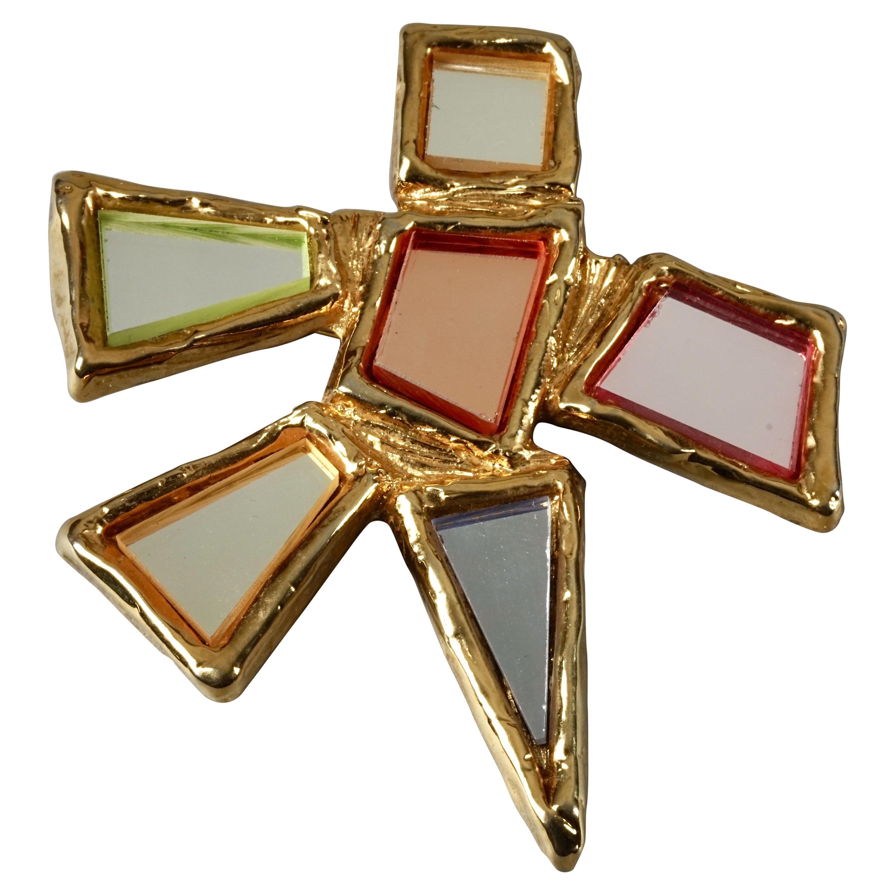 Vintage Massive CHRISTIAN LACROIX Geometric Mirror Star Brooch For Sale