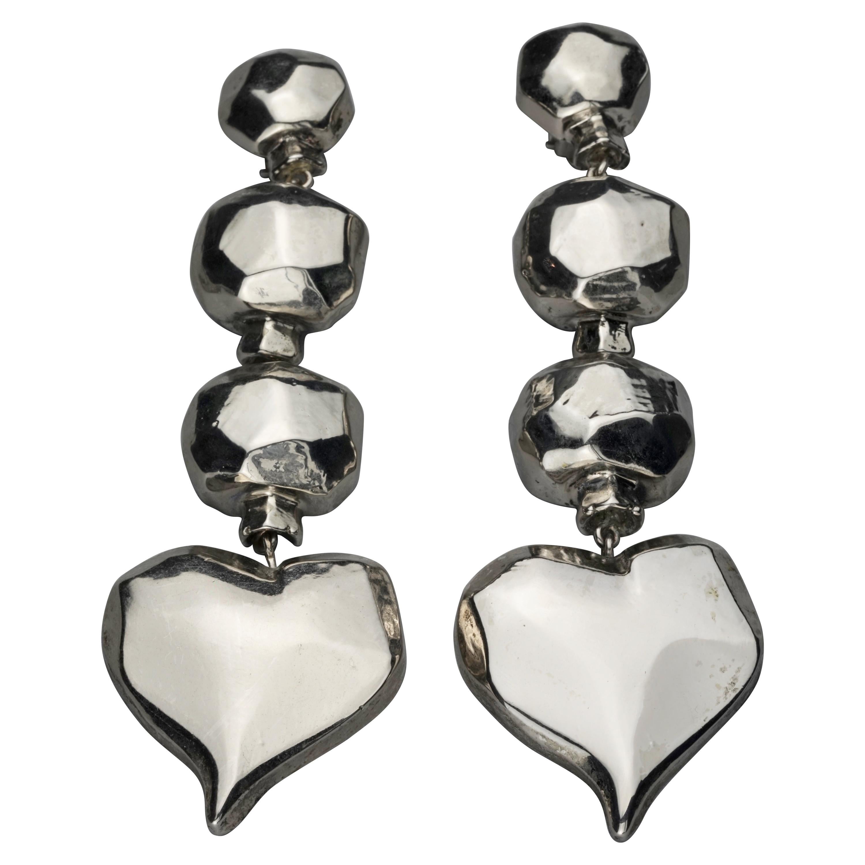 Vintage Massive CHRISTIAN LACROIX Mogul Ribbed Heart Drop Earrings at