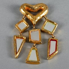 Vintage Massive CHRISTIAN LACROIX Heart Geometric Mirror Charms Brooch