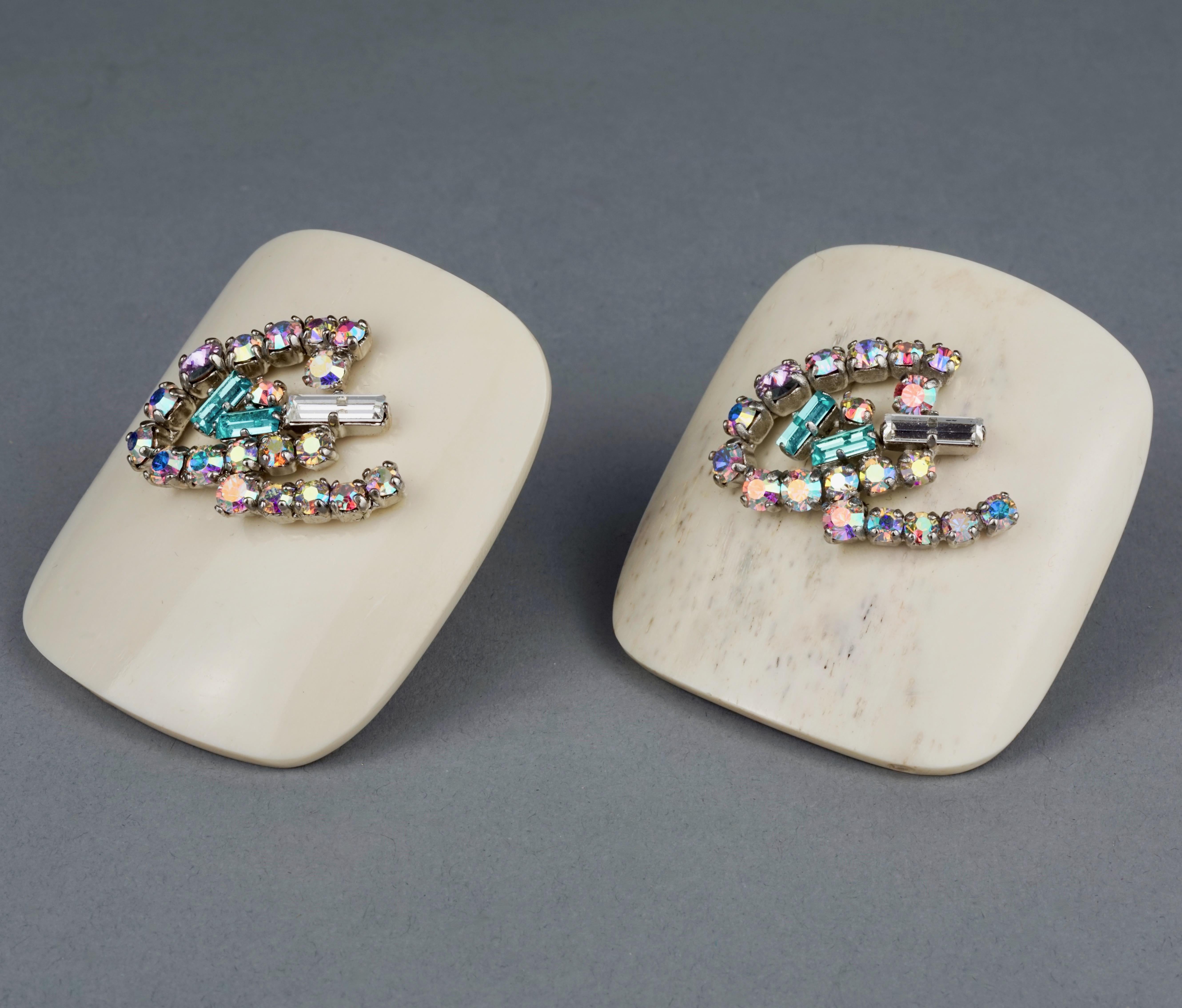Women's Vintage Massive CHRISTIAN LACROIX Logo Rhinestone Resin Ivory Earrings For Sale