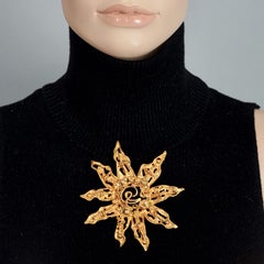 Vintage Massive CHRISTIAN LACROIX Logo Sun Textured Openwork Brooch