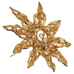 Vintage Massive CHRISTIAN LACROIX Logo Sun Textured Openwork Brooch