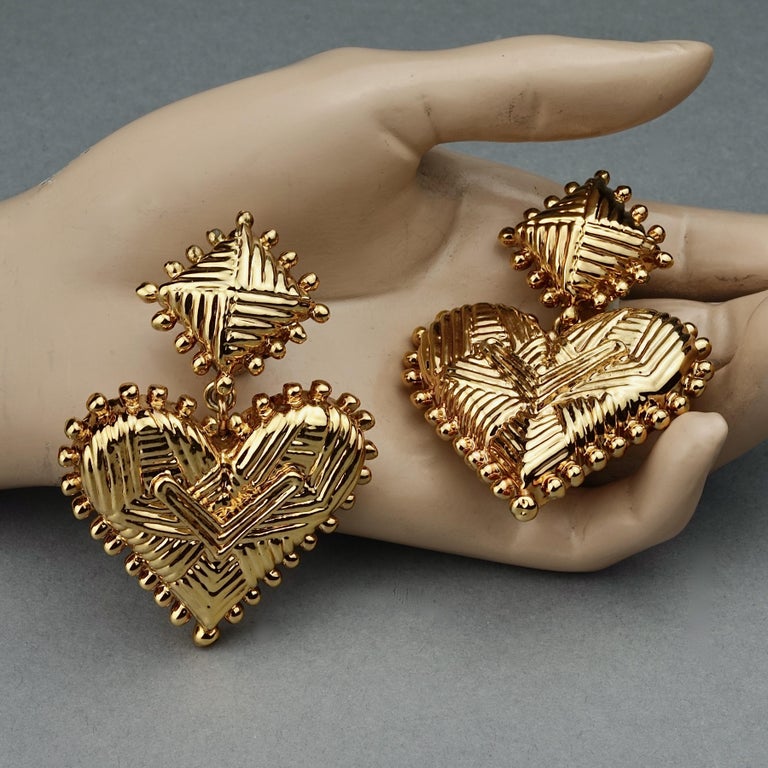 Vintage Massive CHRISTIAN LACROIX Mogul Ribbed Heart Drop Earrings at
