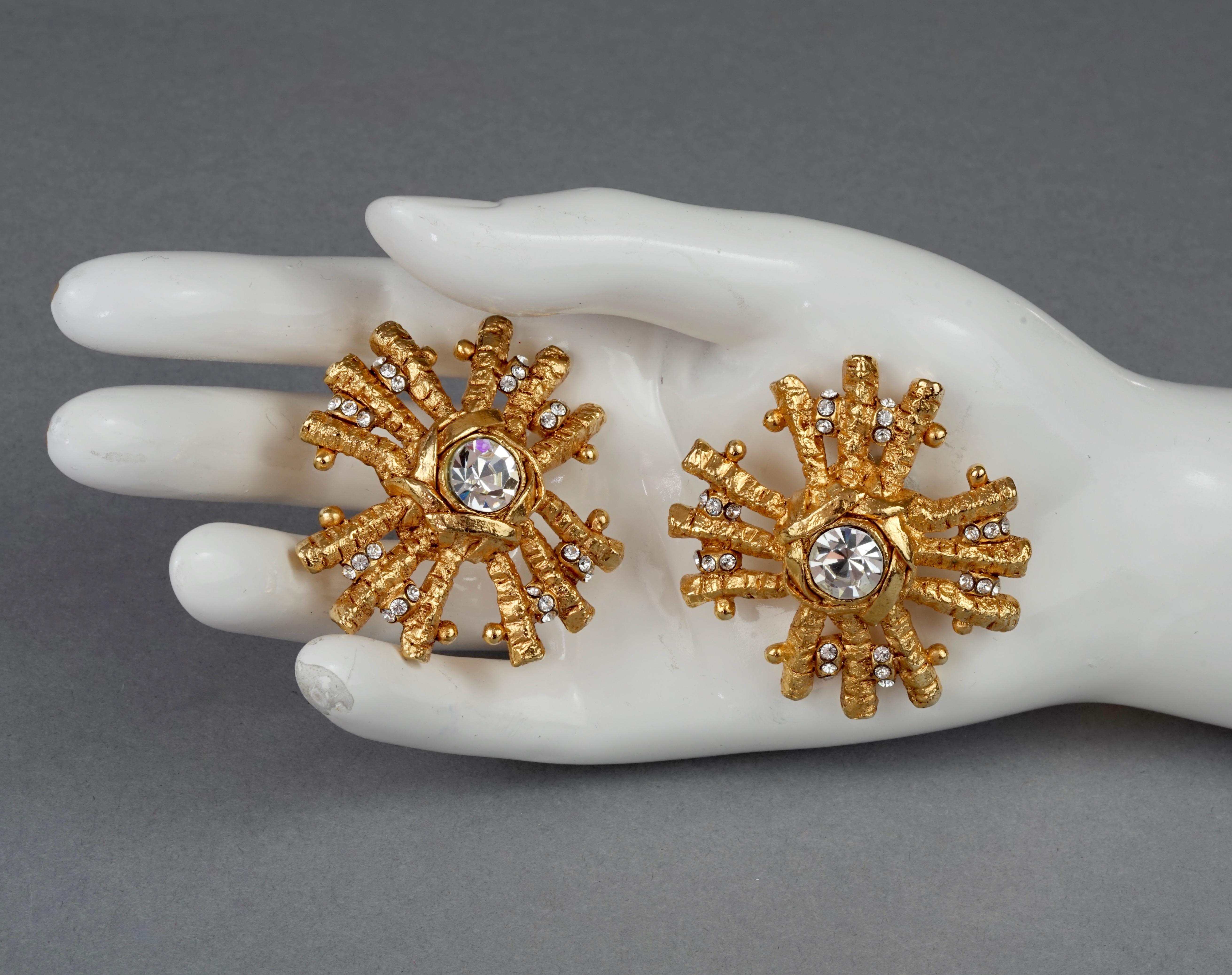 Vintage Massive CHRISTIAN LACROIX Sunburst Rhinestone Earrings For Sale 7