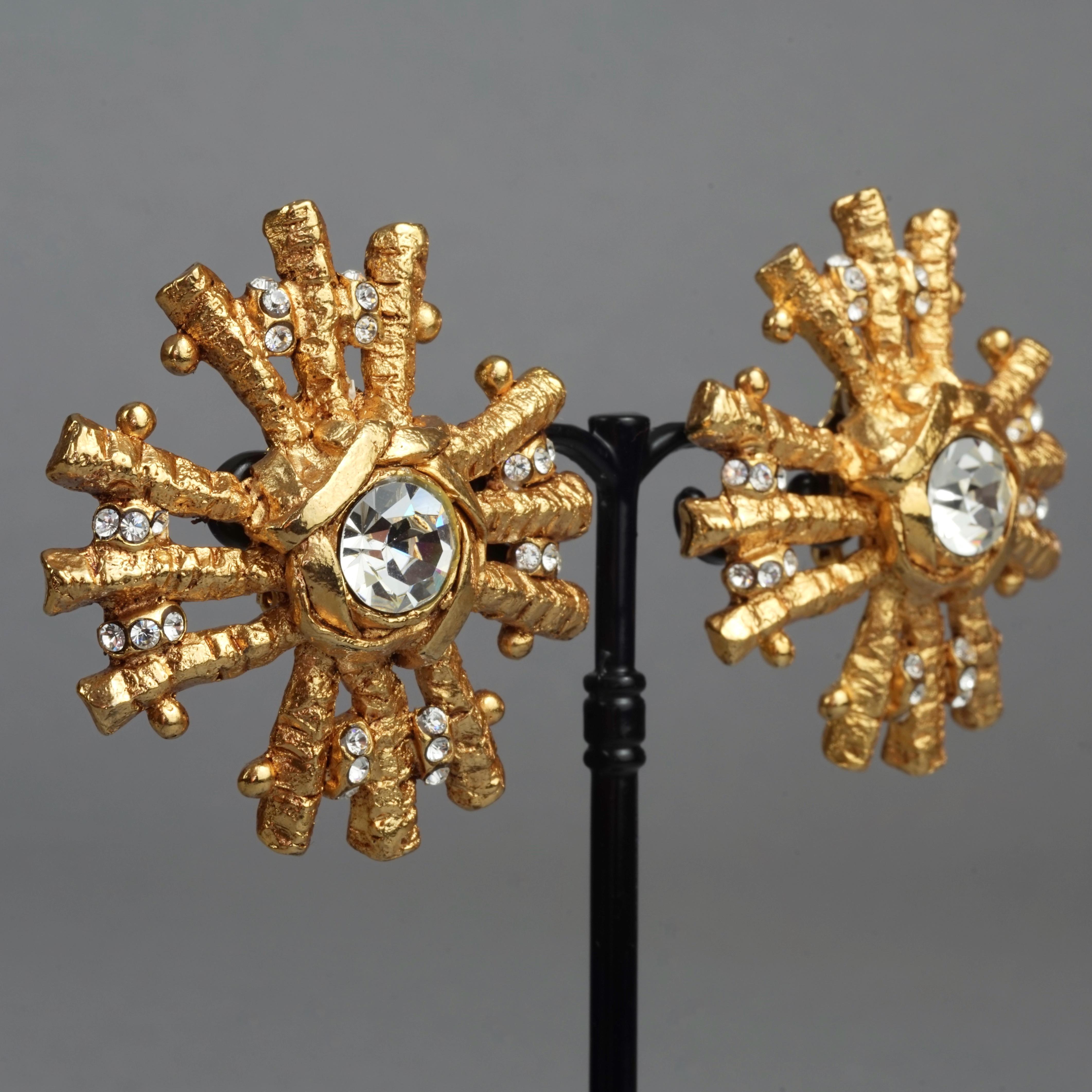 Vintage Massive CHRISTIAN LACROIX Sunburst Rhinestone Earrings For Sale 1