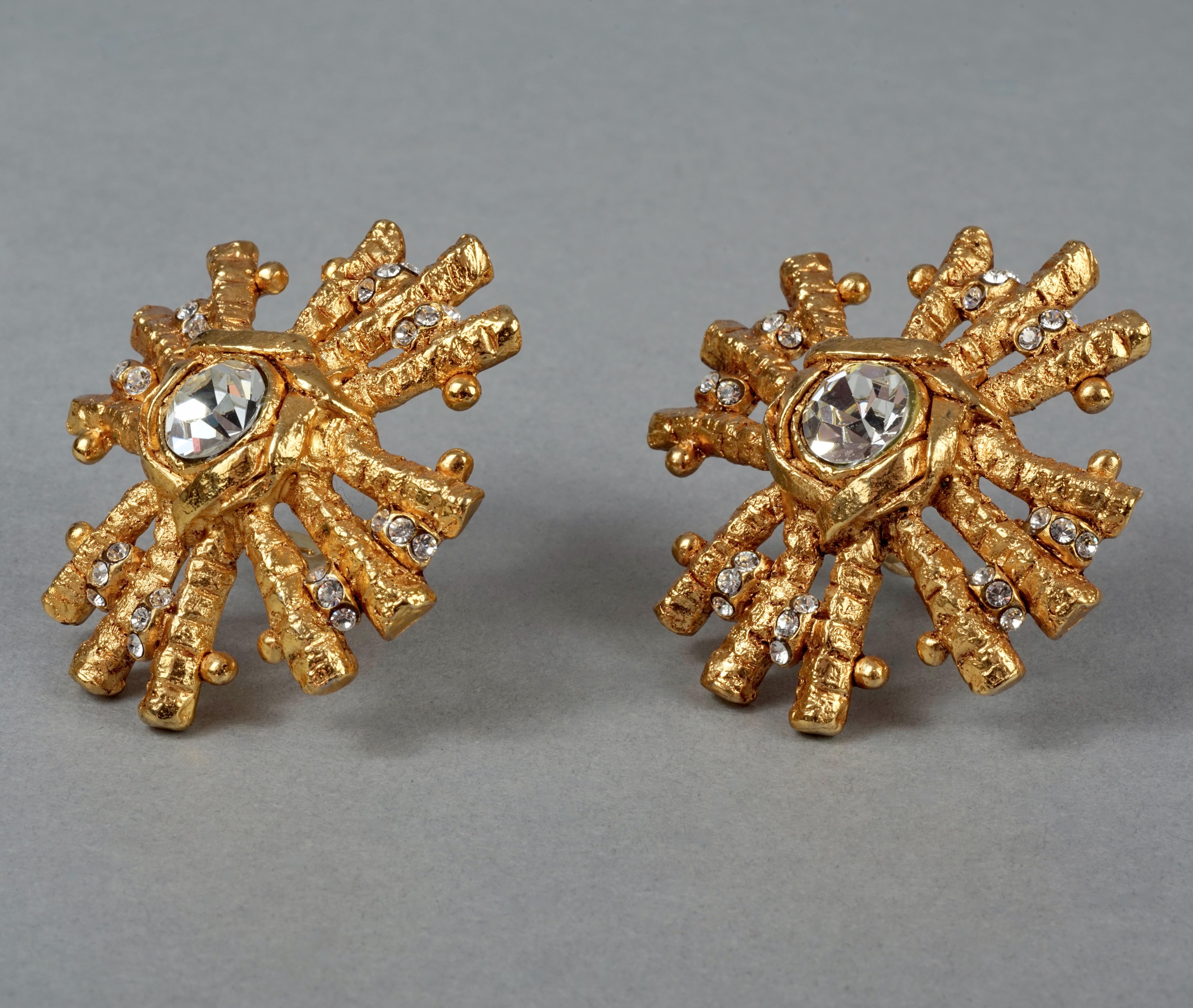 Vintage Massive CHRISTIAN LACROIX Sunburst Rhinestone Earrings For Sale 2