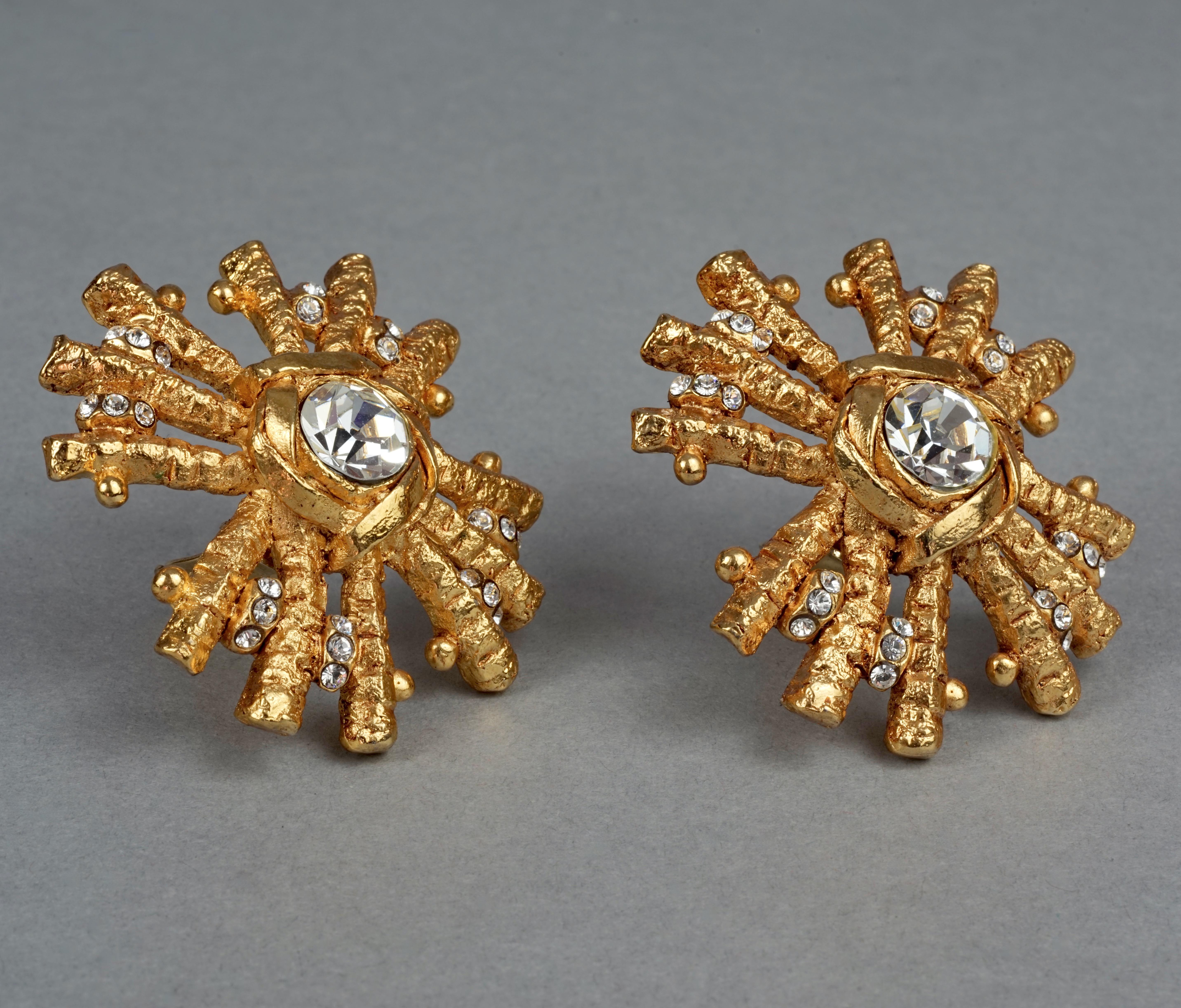 Vintage Massive CHRISTIAN LACROIX Sunburst Rhinestone Earrings For Sale 4