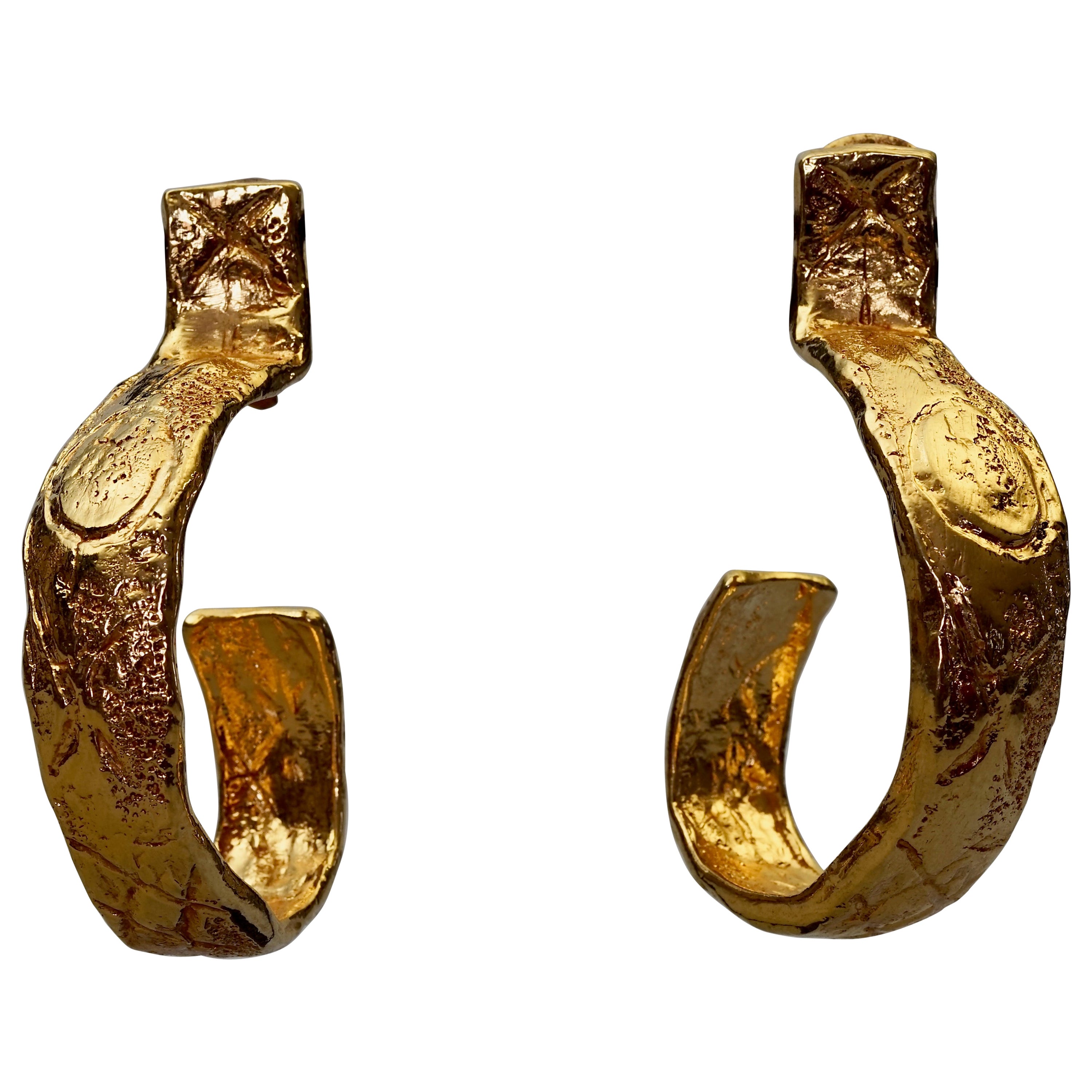 Vintage Massive CHRISTIAN LACROIX Textured Hoop Earrings For Sale