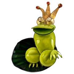 Vintage Massive CILEA PARIS Prince Frog on a Lily Pad Brooch
