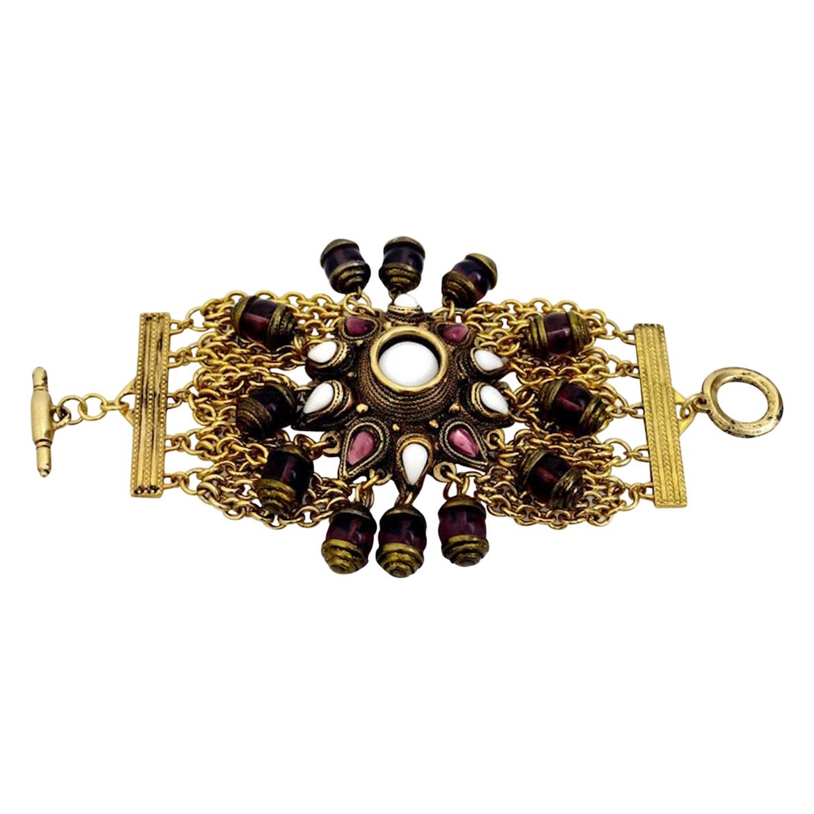 Chanel Gold Charm Mesh Evening Cuff Bracelet For Sale at 1stDibs