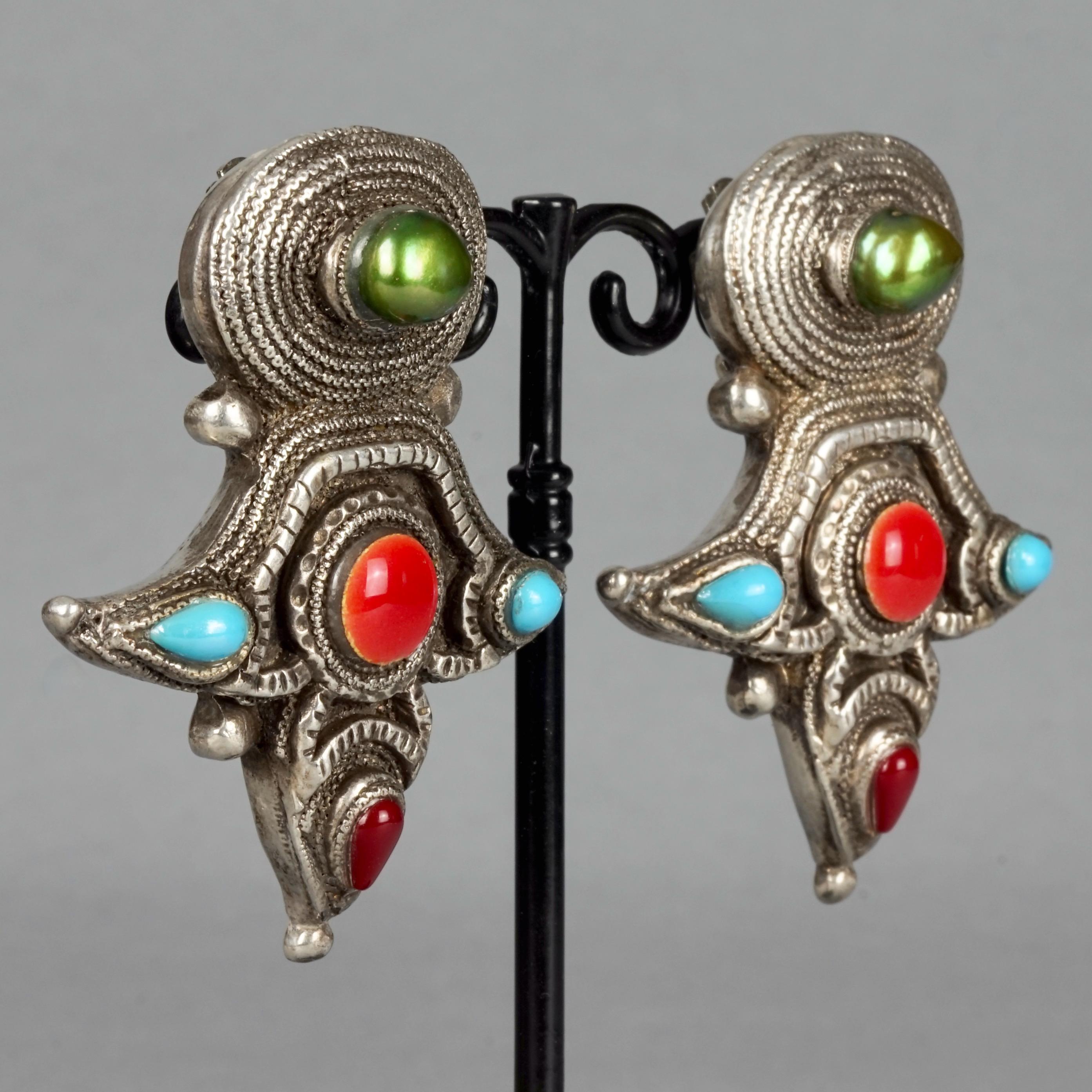 Women's Vintage Massive CLAIRE DEVE Jewelled Ethnic Earrings For Sale