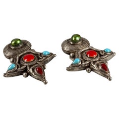 Vintage Massive CLAIRE DEVE Jewelled Ethnic Earrings