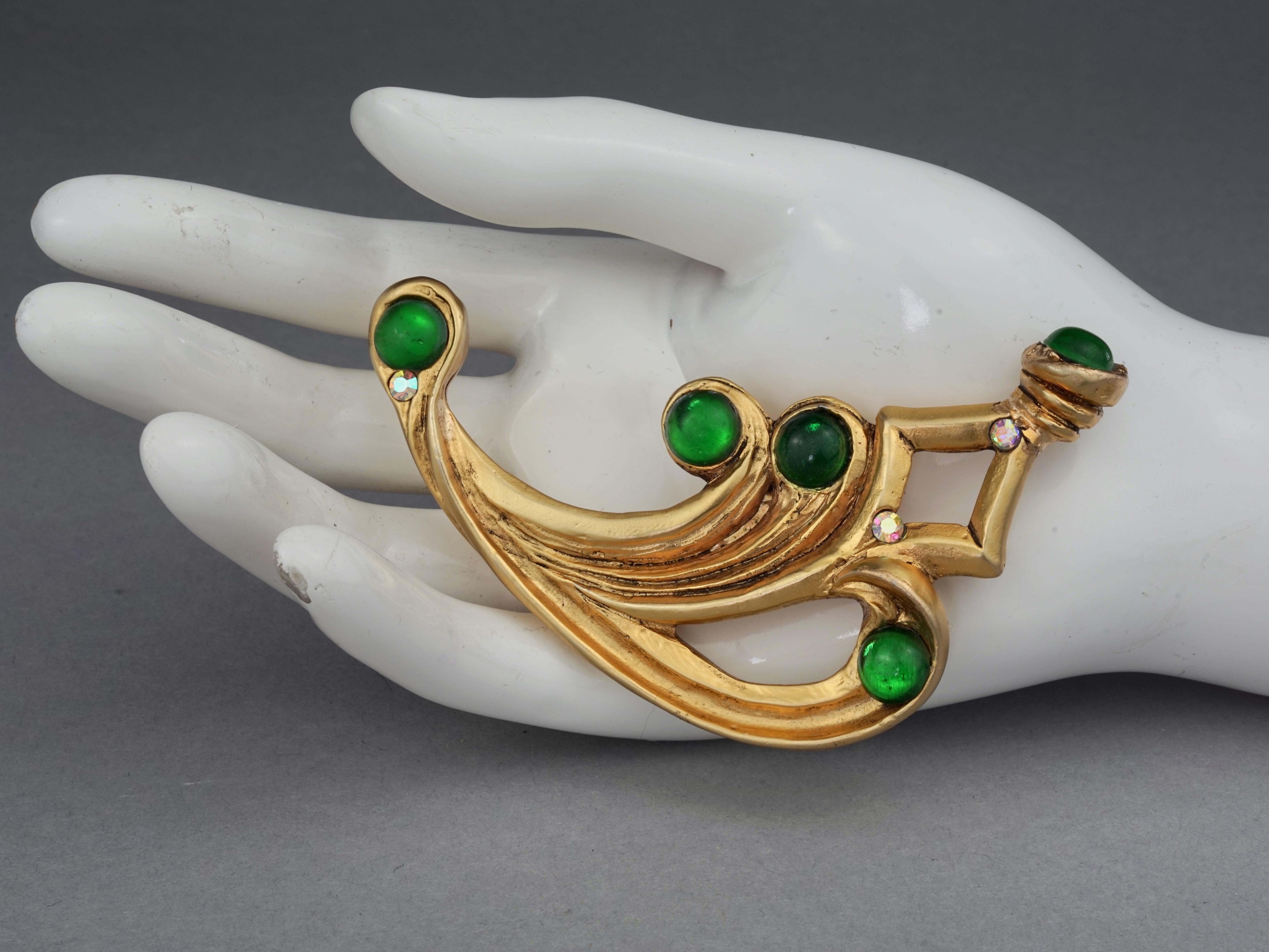 Vintage Massive CLAIRE DEVE PARIS Curved Green Jewelled Brooch For Sale 6