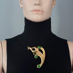 Vintage Massive CLAIRE DEVE PARIS Curved Green Jewelled Brooch