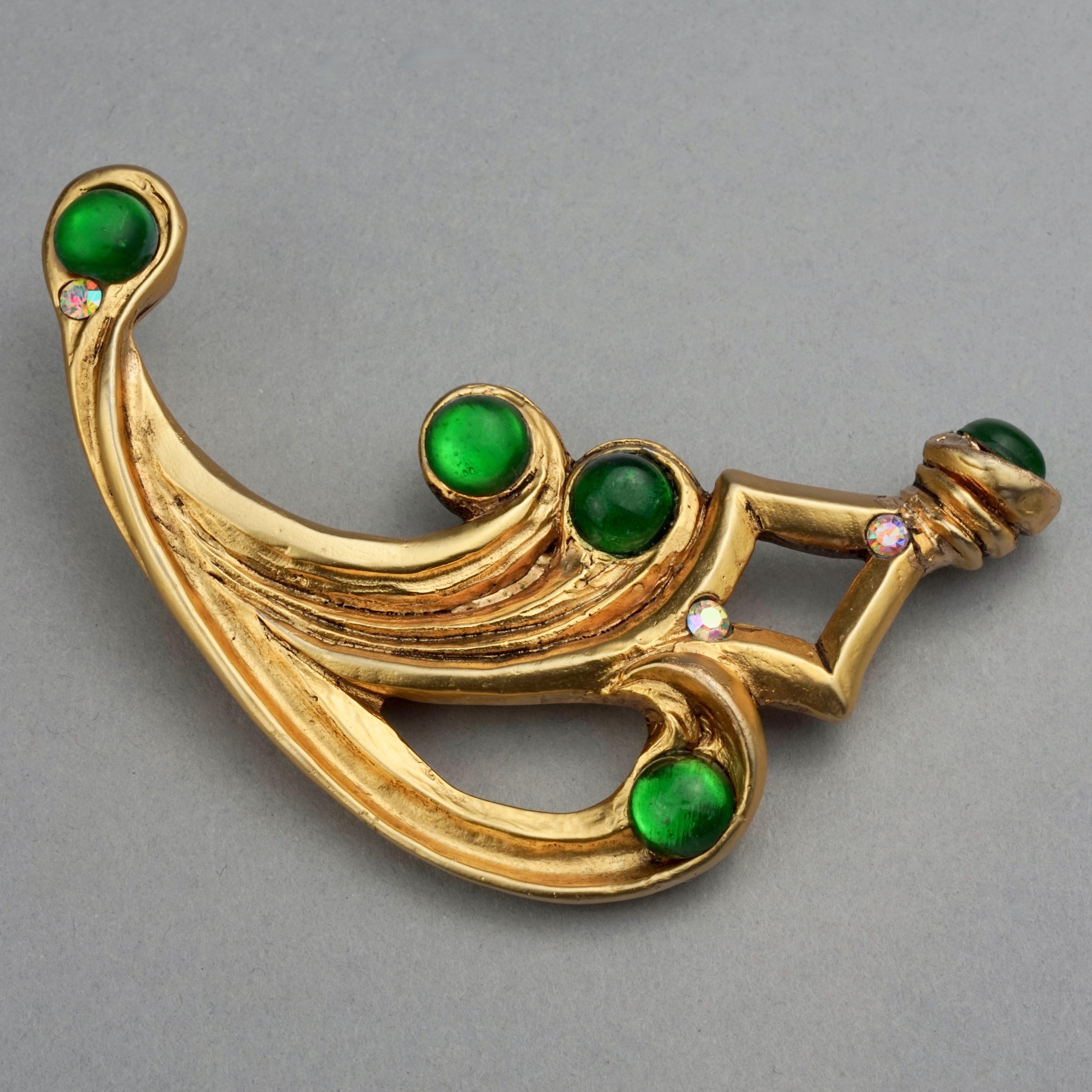 Vintage Massive CLAIRE DEVE PARIS Curved Green Jewelled Brooch For Sale 2
