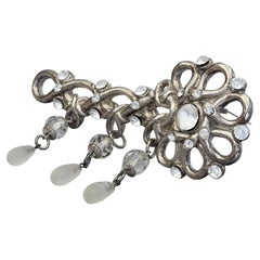 Vintage Massive CLAIRE DEVE PARIS Jewelled Silver Key Brooch