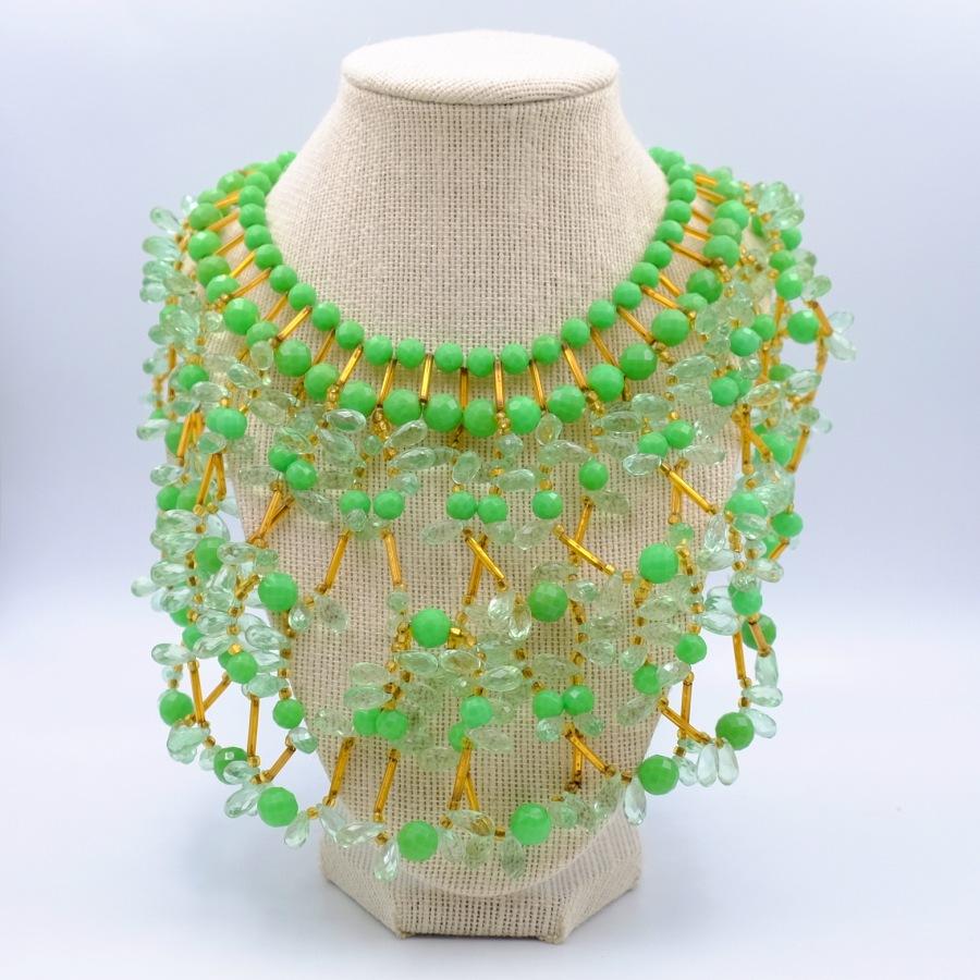 Vintage Massive Collar Green Designer Necklace 1940's In Good Condition In Austin, TX