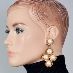Vintage Massive EDOUARD RAMBAUD Cross Pearl Dangling Earrings
