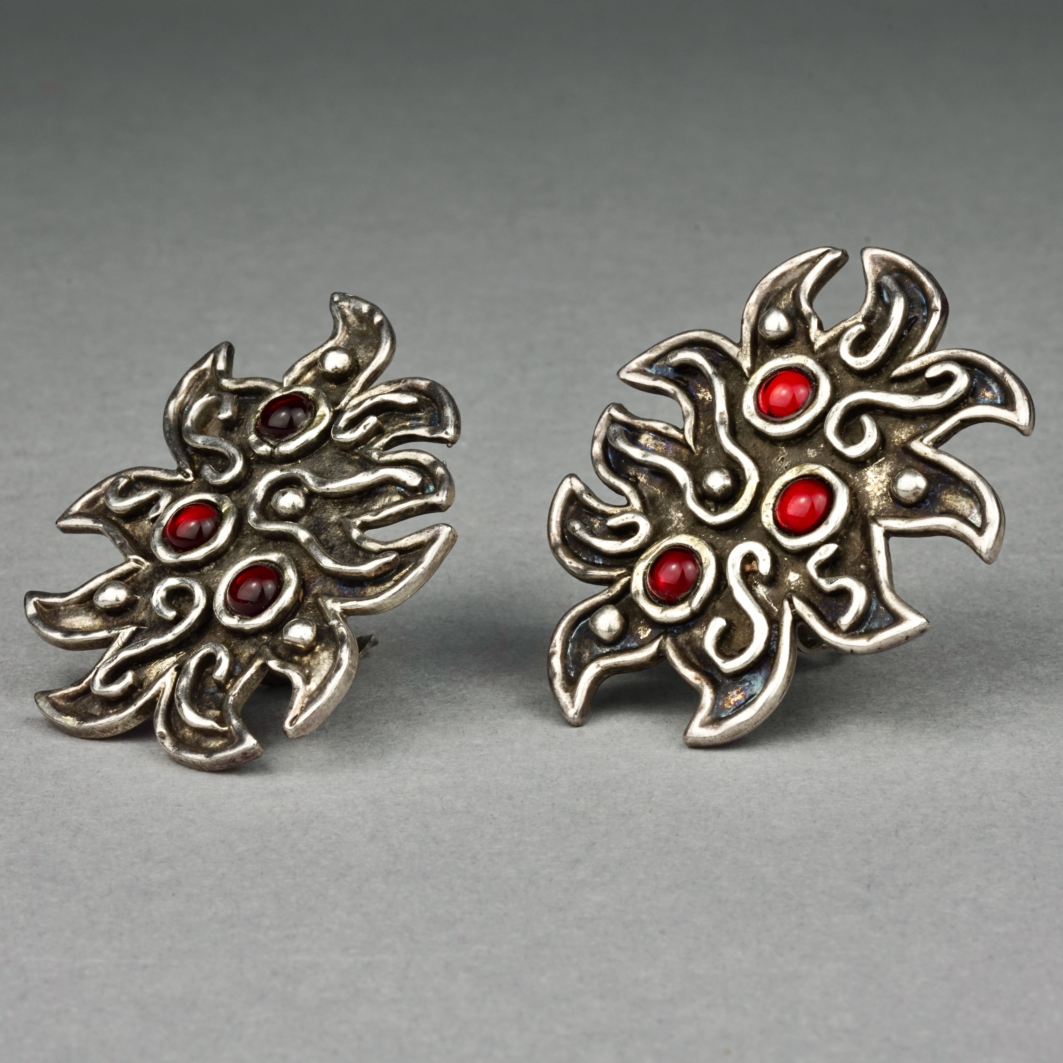 Vintage Massive EDOUARD RAMBAUD Ethnic Jeweled Silver Earrings In Excellent Condition For Sale In Kingersheim, Alsace