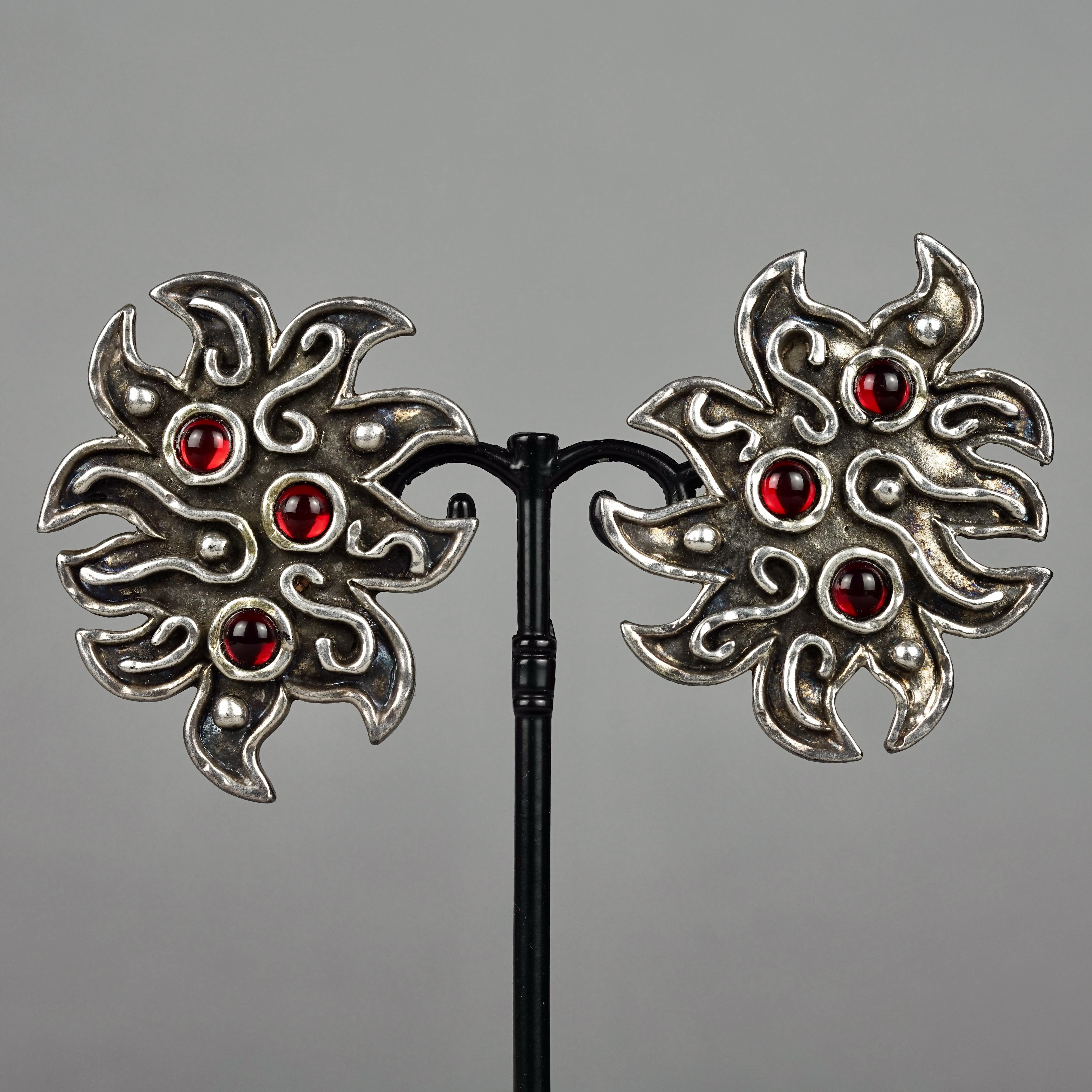 Vintage Massive EDOUARD RAMBAUD Ethnic Jeweled Silver Earrings For Sale 1