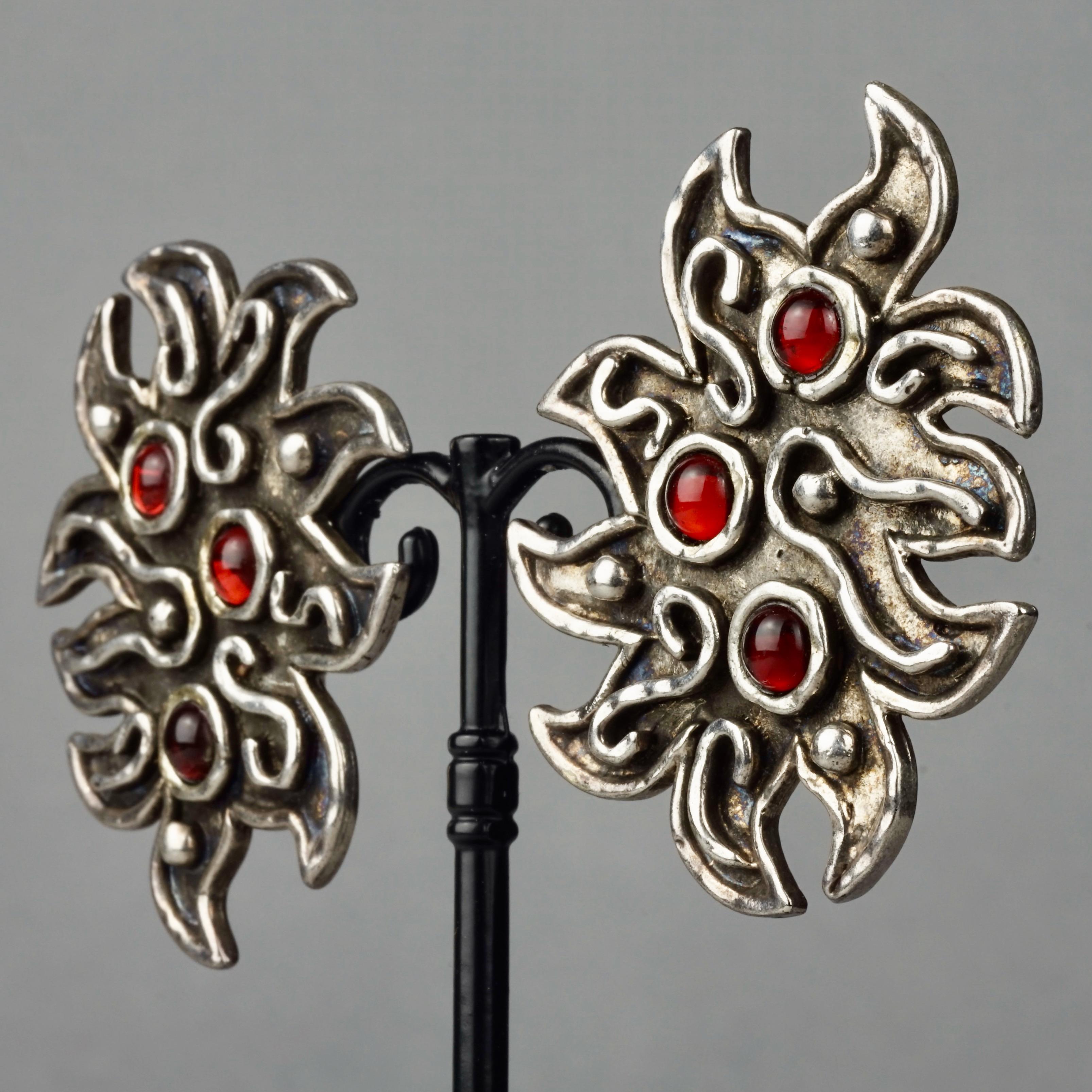 Vintage Massive EDOUARD RAMBAUD Ethnic Jeweled Silver Earrings For Sale 2