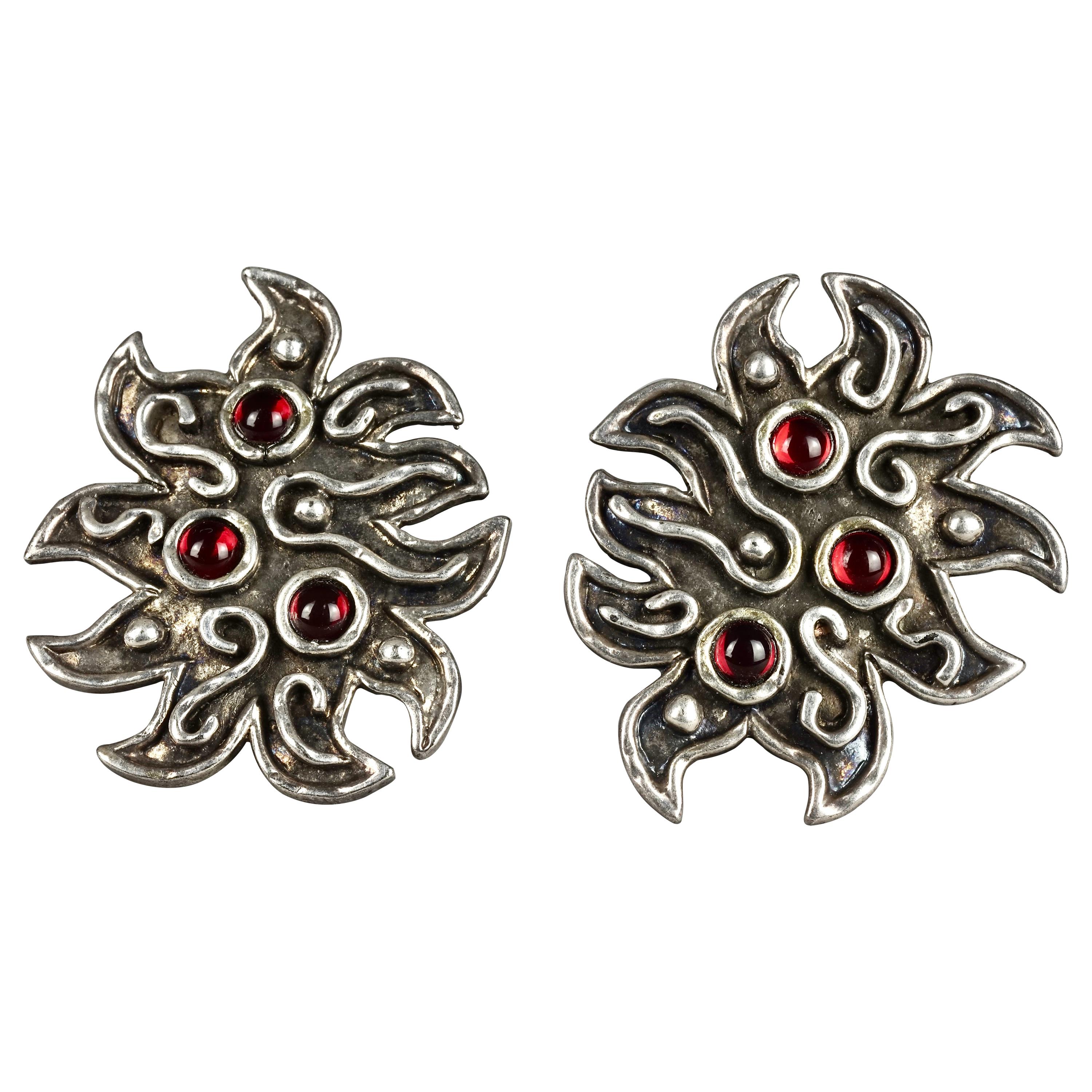 Vintage Massive EDOUARD RAMBAUD Ethnic Jeweled Silver Earrings For Sale