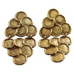 Vintage Massive EDOUARD RAMBAUD Hammered Geometric Discs Dangling Earrings