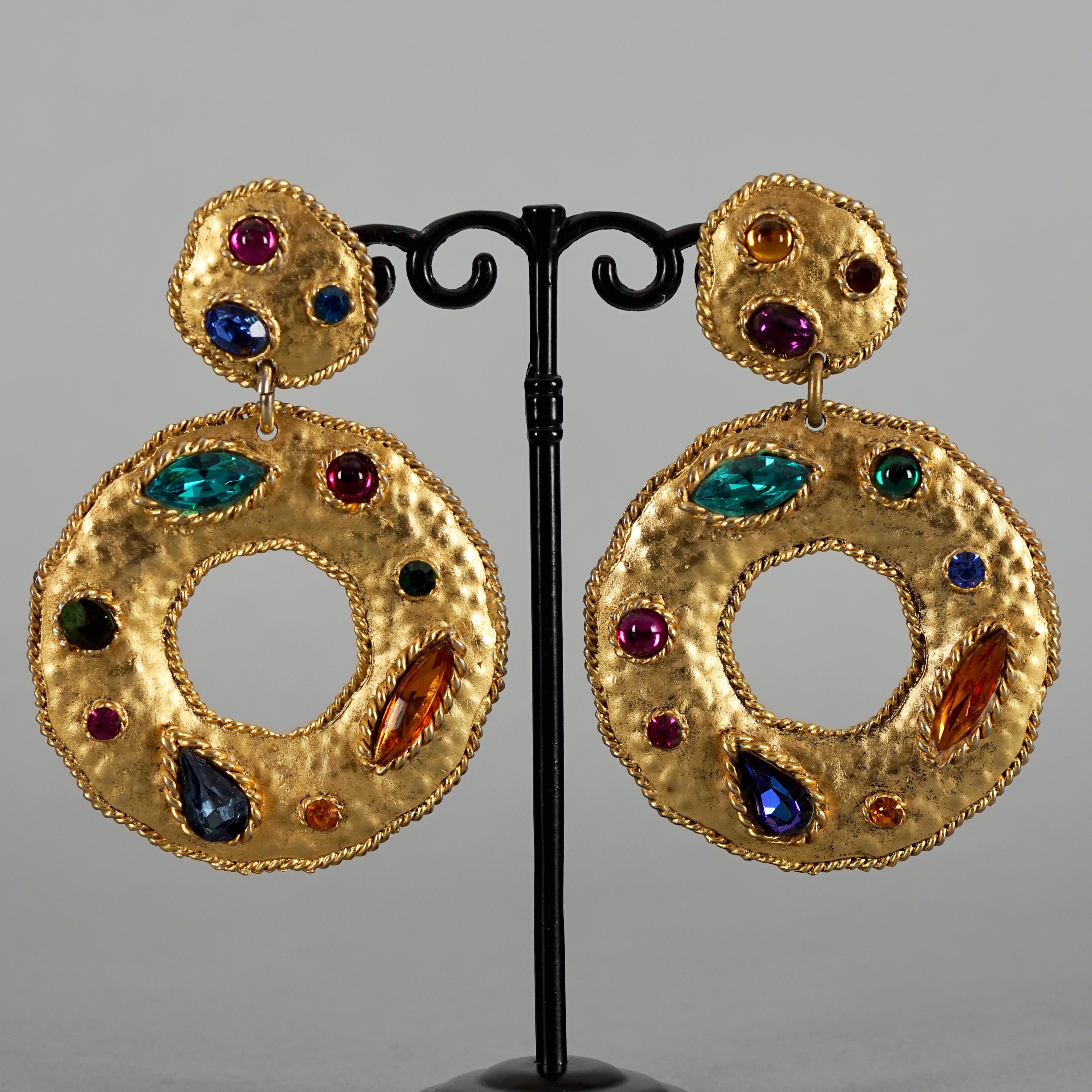 Vintage Massive EDOUARD RAMBAUD Jewelled Hoop Dangling Earrings In Good Condition For Sale In Kingersheim, Alsace