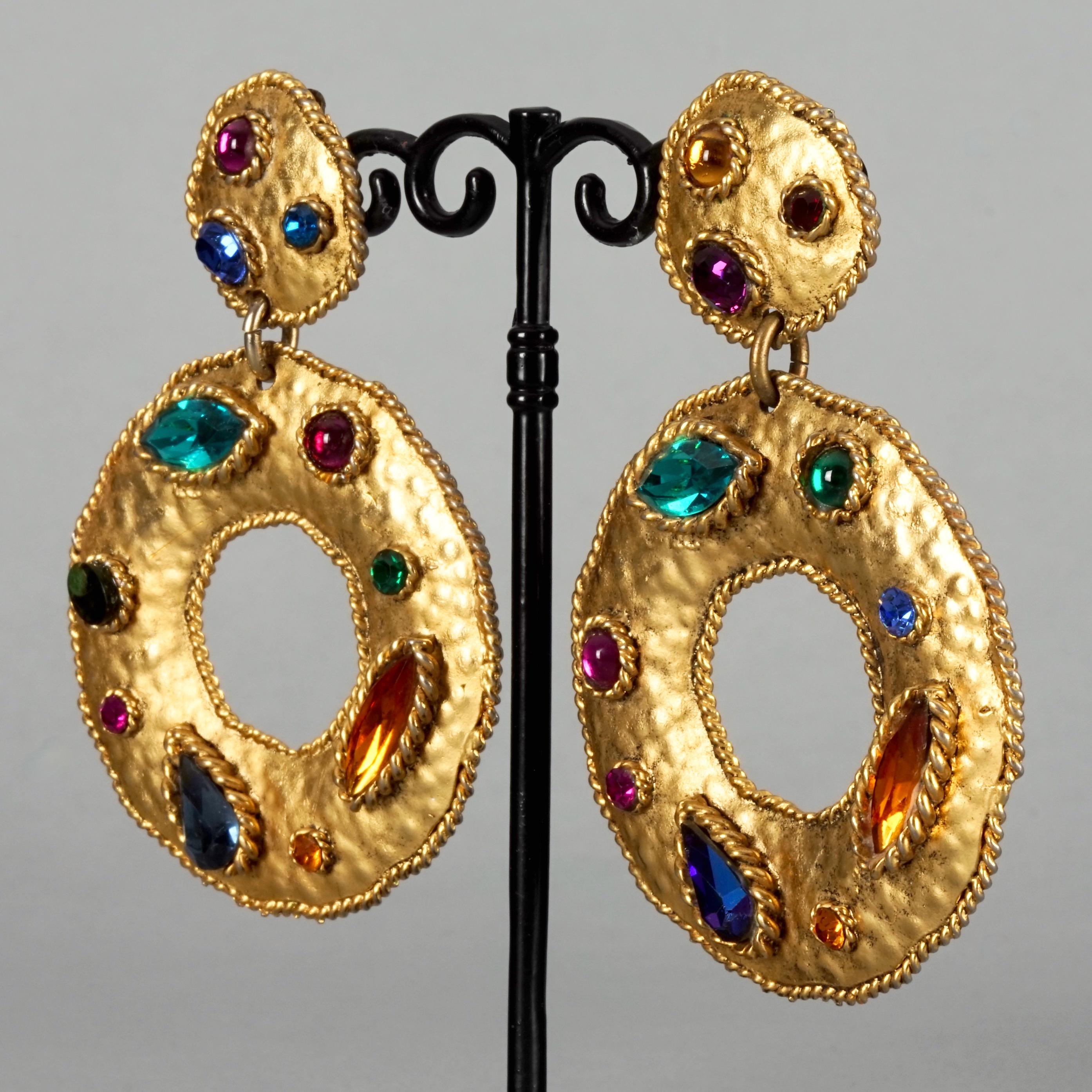 Women's Vintage Massive EDOUARD RAMBAUD Jewelled Hoop Dangling Earrings For Sale