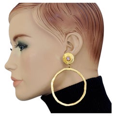 Vintage Massive EDOUARD RAMBAUD Pink Rhinestone Disc Hoop Dangling Earrings