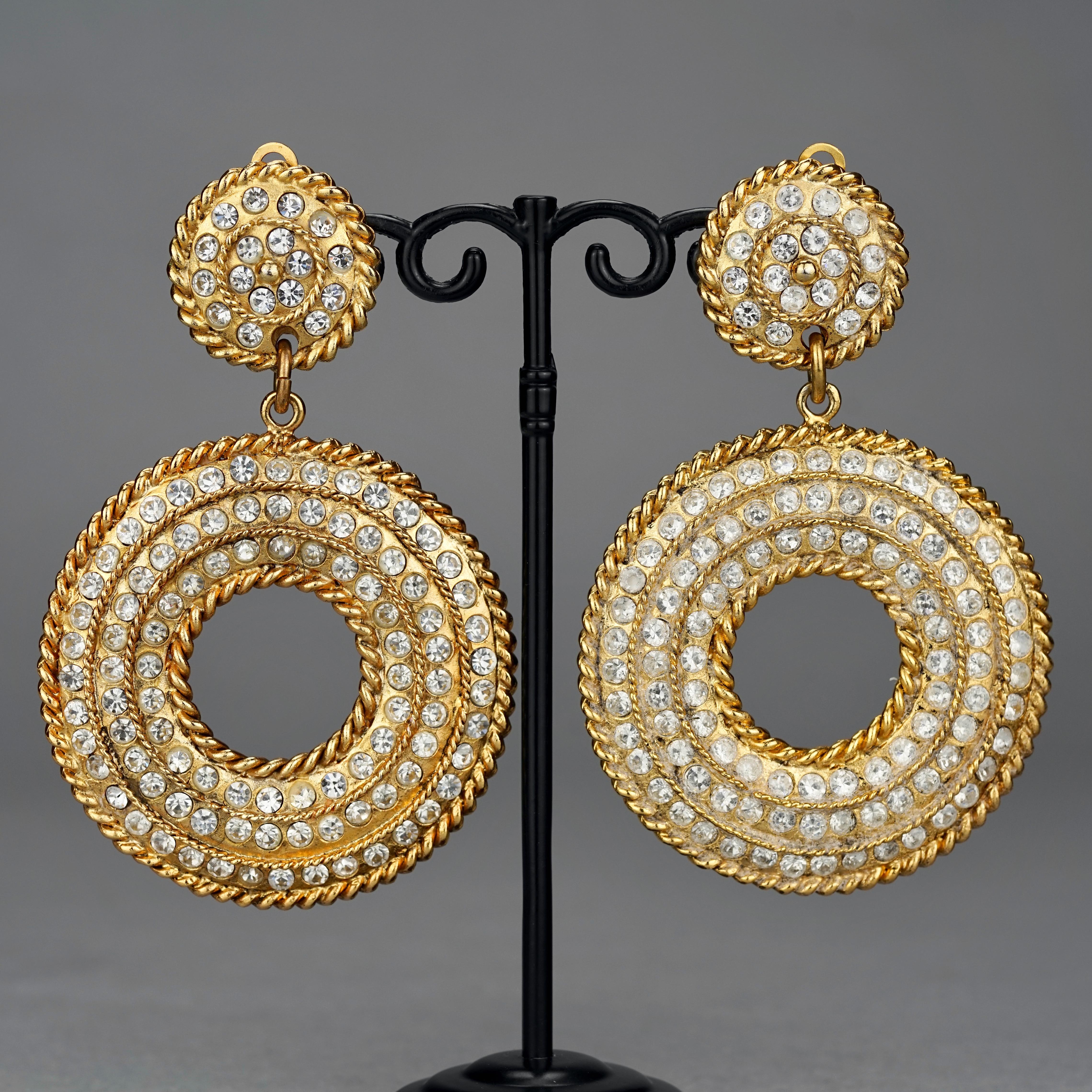 Women's Vintage Massive EDOUARD RAMBAUD Rhinestone Hoop Dangling Earrings For Sale