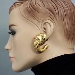 Vintage Massive Elephant Head Figural Hoop Creole Earrings