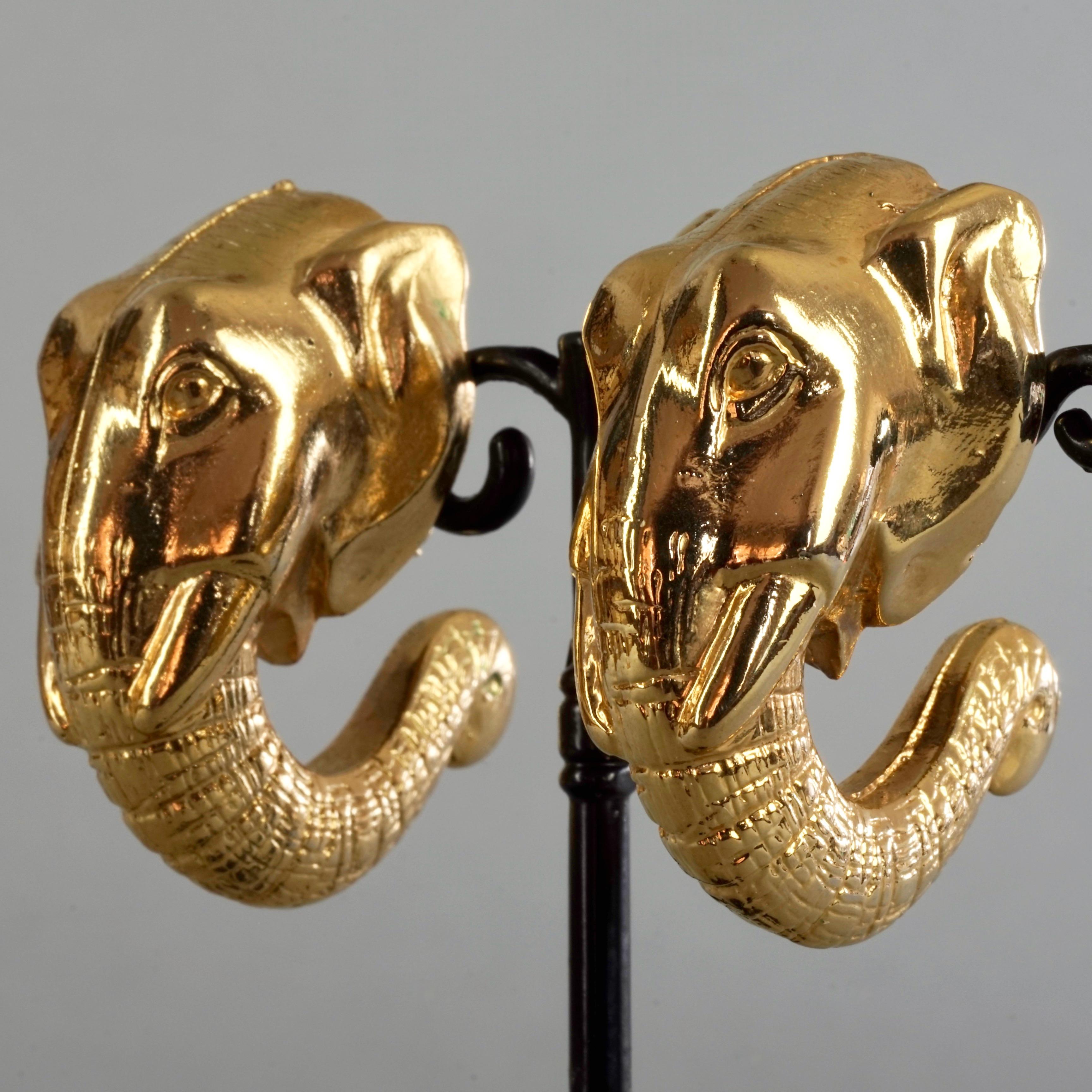 Women's Vintage Massive Elephant Head Figural Hoop Creole Earrings For Sale
