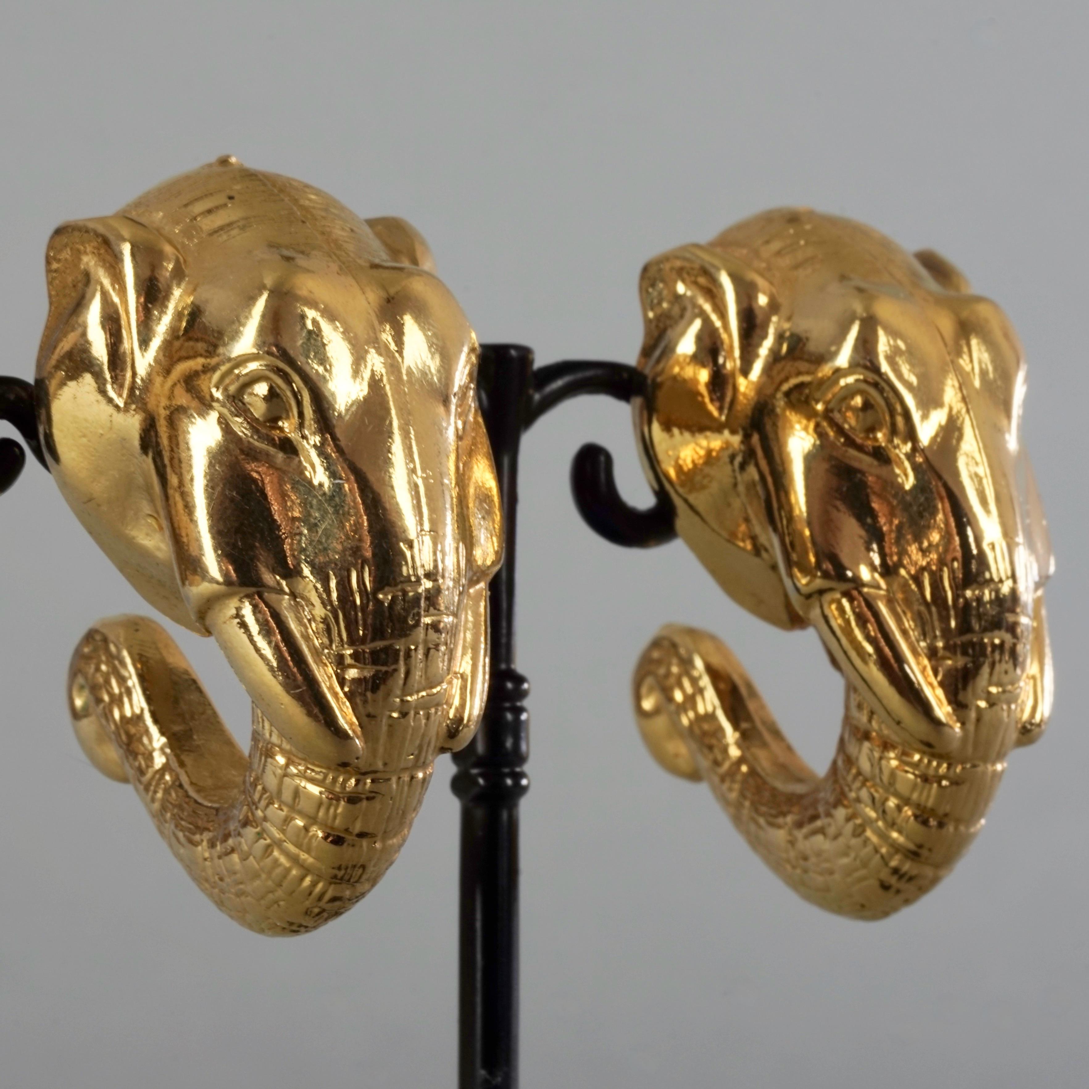 Vintage Massive Elephant Head Figural Hoop Creole Earrings For Sale 1