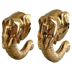 Vintage Massive Elephant Head Figural Hoop Creole Earrings